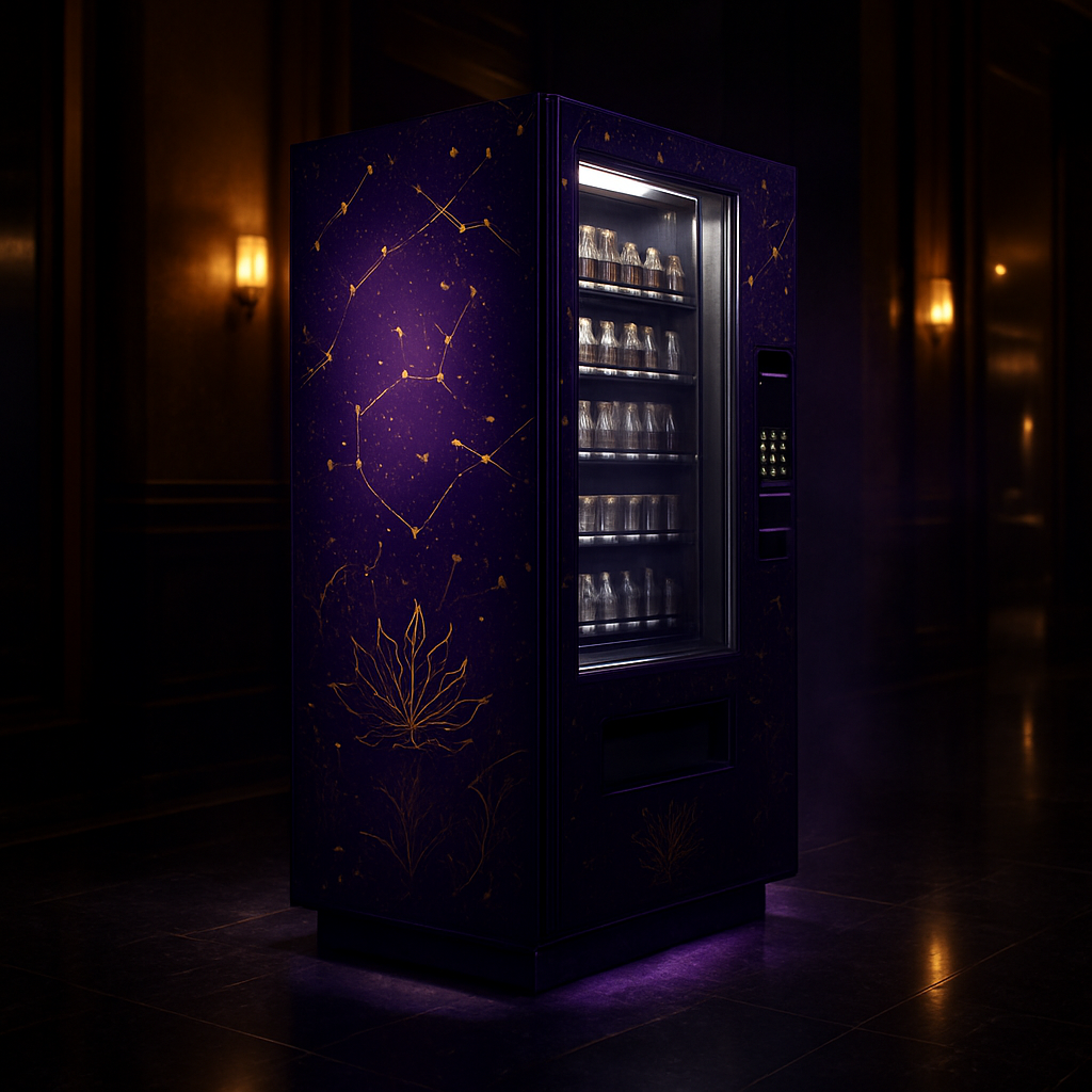 CosmicVend premium wellness vending machine in a luxury hotel lobby